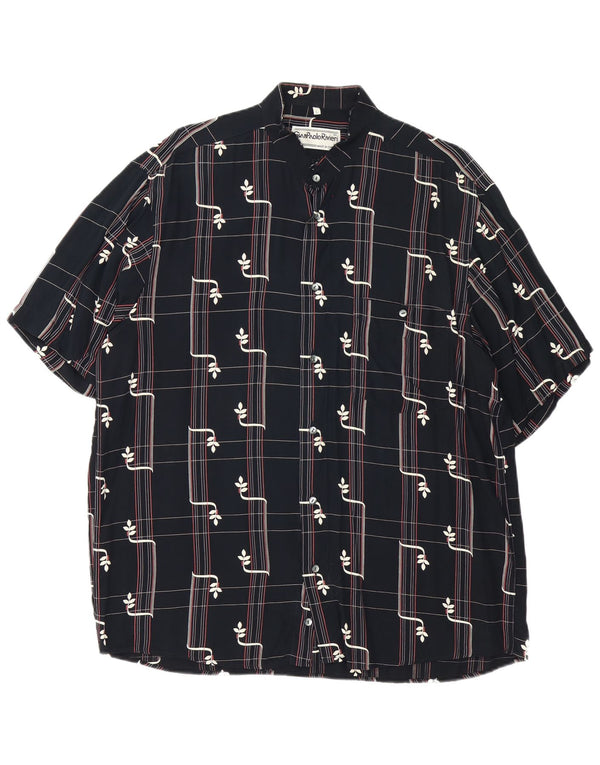 Camisa masculina vintage de manga curta grande viscose geométrica preta