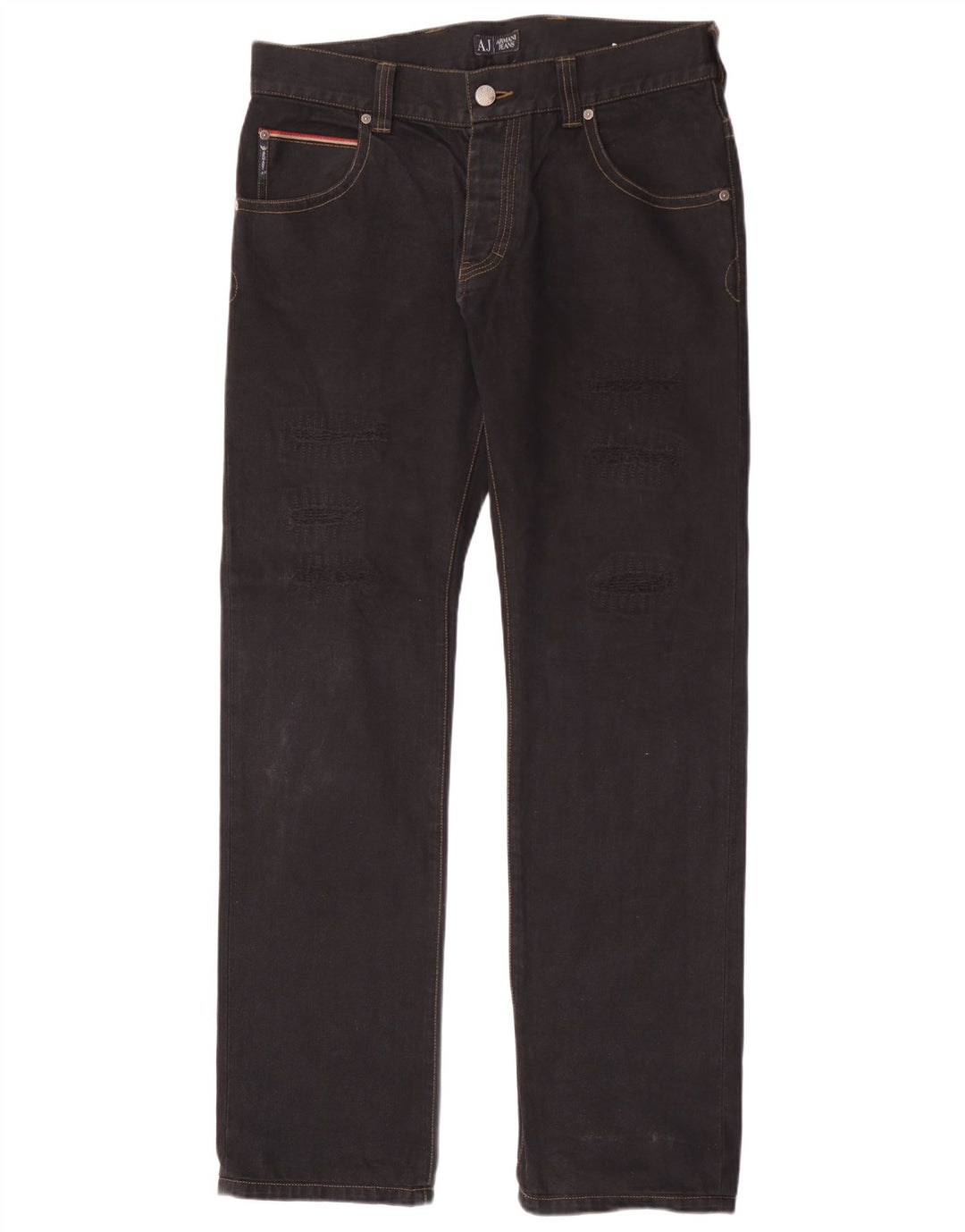 Calça jeans reta masculina Armani desgastada W34 L34 algodão preto