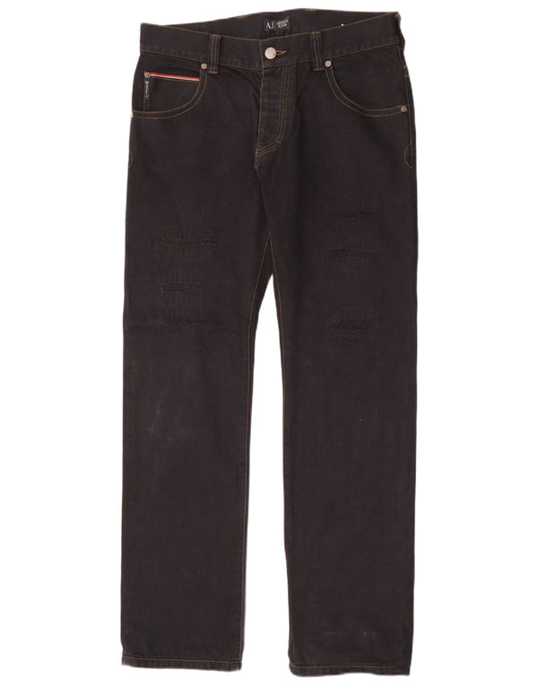 Calça jeans reta masculina Armani desgastada W34 L34 algodão preto