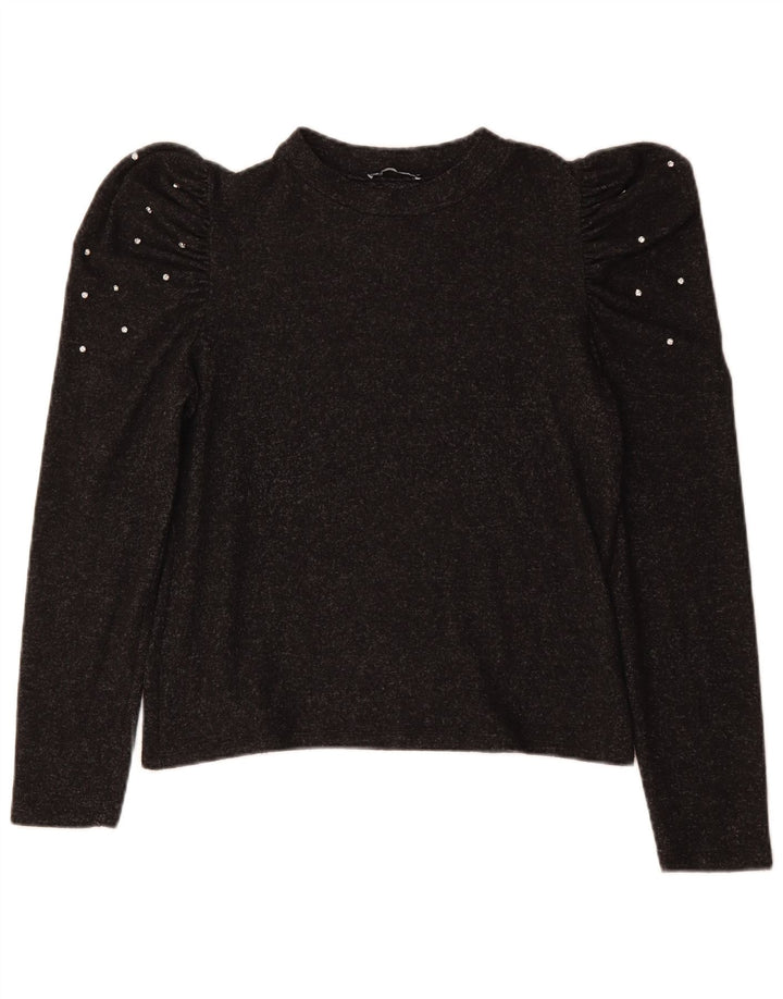 Top feminino ZARA manga comprida UK 14 grande cinza