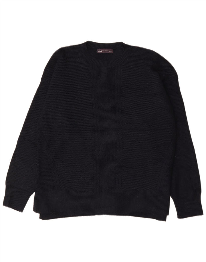 Suéter masculino Marks & Spencer com gola redonda, viscose azul marinho grande