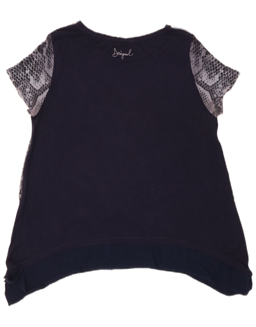 Desigual Top túnica feminina gráfica UK 14 médio azul marinho floral