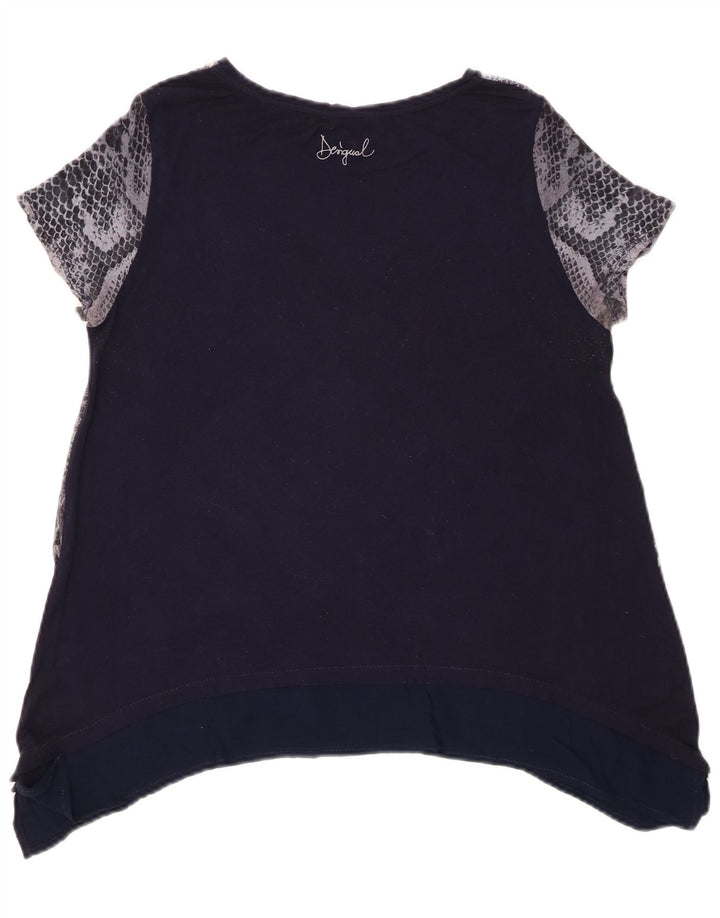 Desigual Top túnica feminina gráfica UK 14 médio azul marinho floral