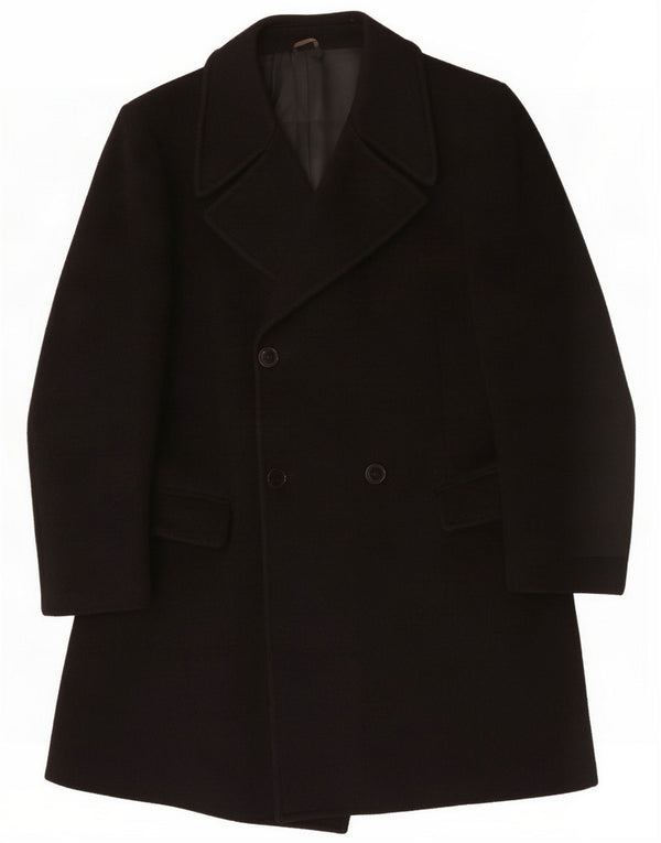 Vintage Mens Double Breasted Coat UK 36 Pequeno Preto