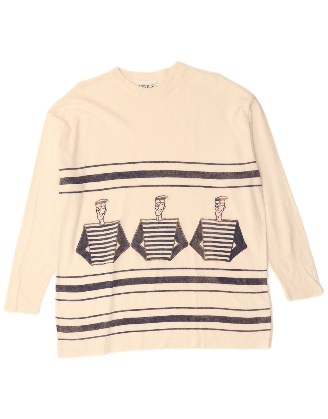 Top gráfico masculino Sevres manga comprida XL listrado branco