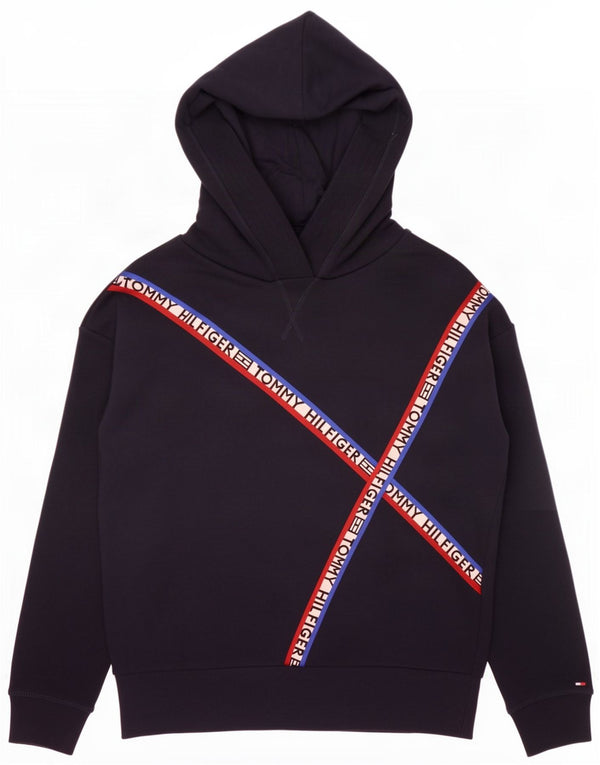 Tommy Hilfiger moletom com capuz feminino UK 14 médio azul marinho colorblock