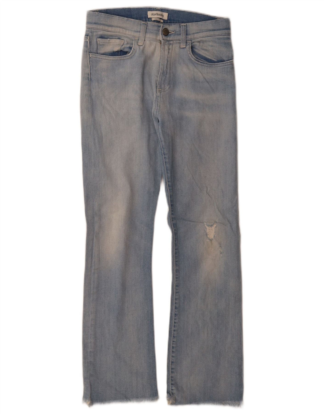 Calça jeans feminina Roy Rogers desgastada com bootcut W25 L28 algodão azul
