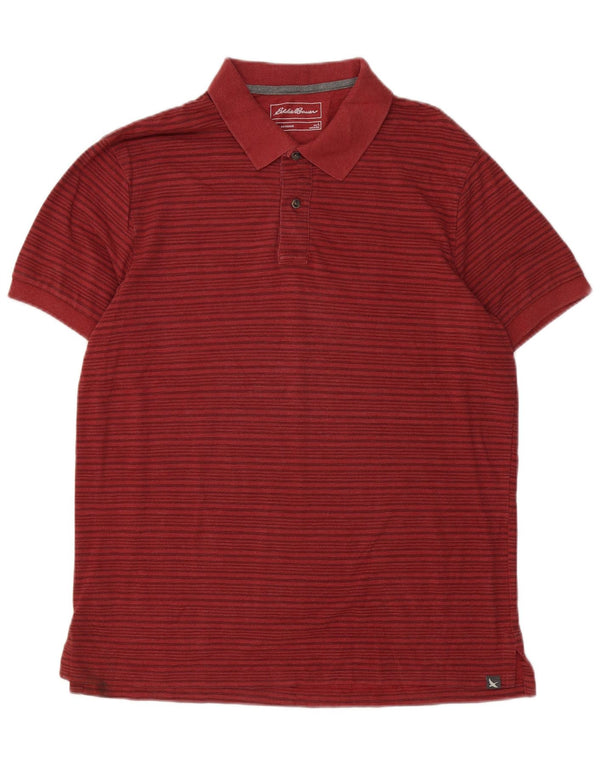 Camisa polo masculina EDDIE BAUER grande algodão listrado vermelho