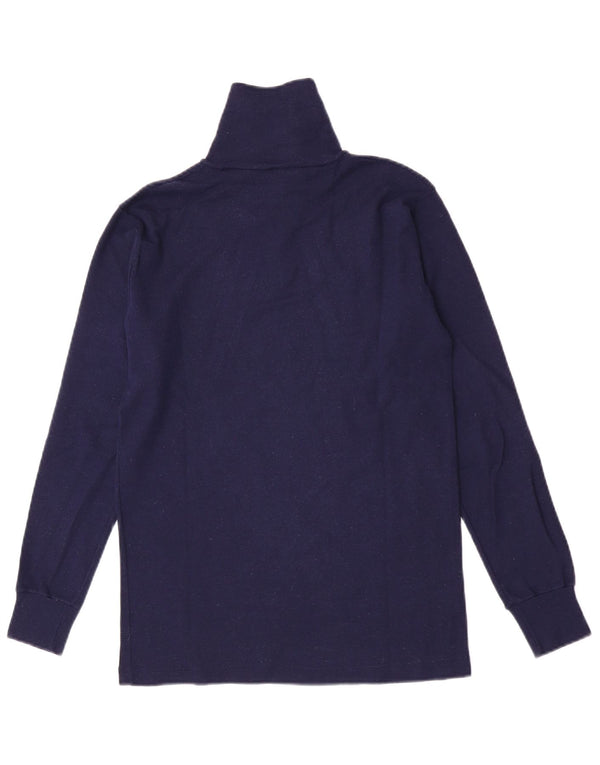 Top masculino vintage com zíper e manga comprida de lã azul marinho pequena