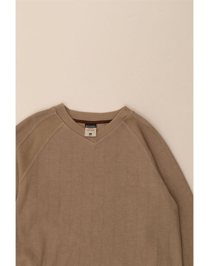 COLUMBIA Mens V-Neck Jumper Sweater XL Brown Cotton Vintage Columbia and Second-Hand Columbia from Messina Hembry 