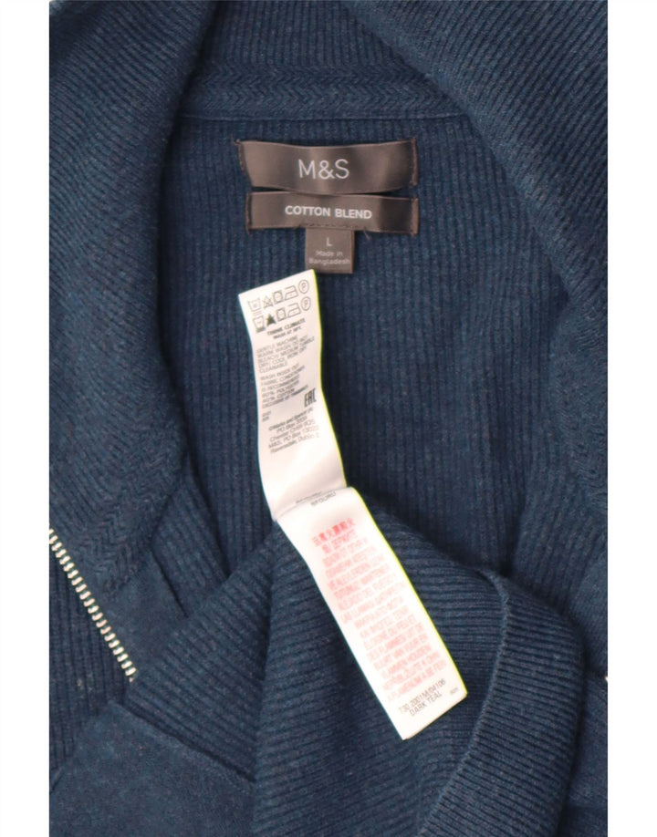 Suéter cardigã masculino Marks & Spencer grande poliéster azul marinho