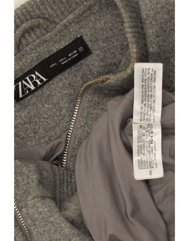 Jaqueta bomber masculina Zara UK 40 grande poliéster manchado cinza