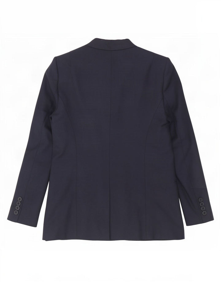 Jaqueta blazer feminina Reiss Double Breasted Reino Unido 12 poliéster azul marinho médio