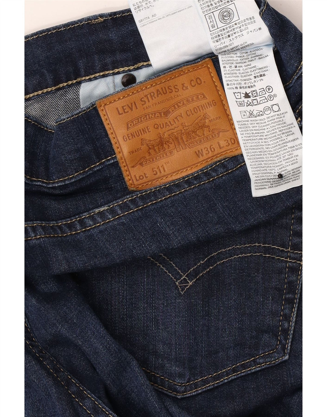 Levi's Masculino 511 Slim Jeans W36 L30 Azul Marinho Algodão