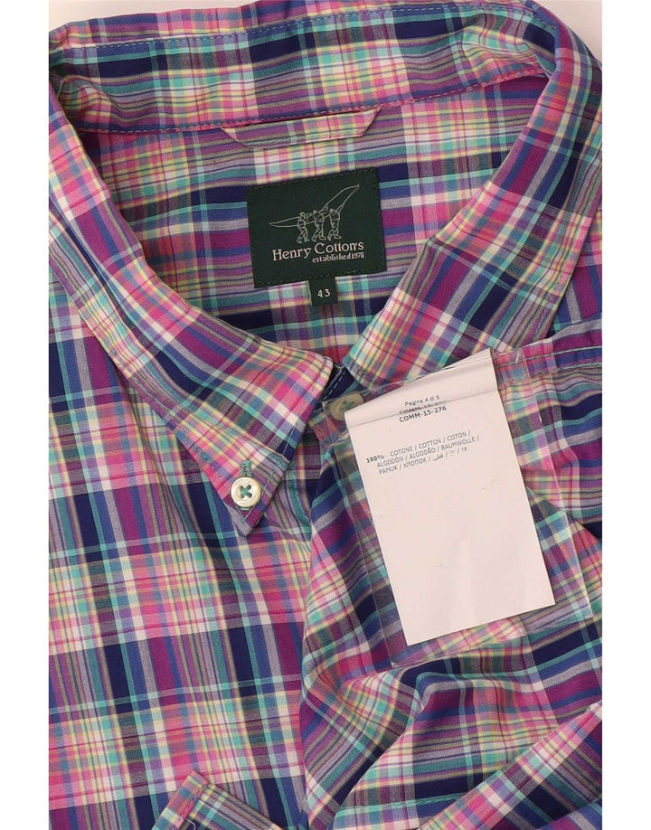 Camisa masculina Henry Cottons tamanho 43 XL algodão xadrez multicolorido