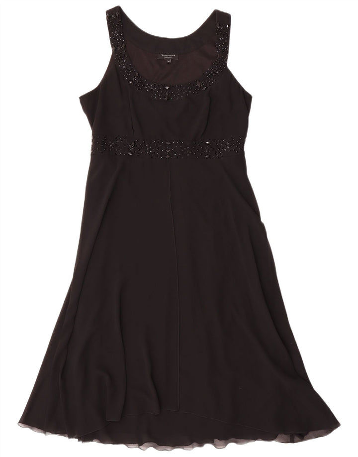 Vestido feminino Debenhams sem mangas evasê UK 14 poliéster preto médio