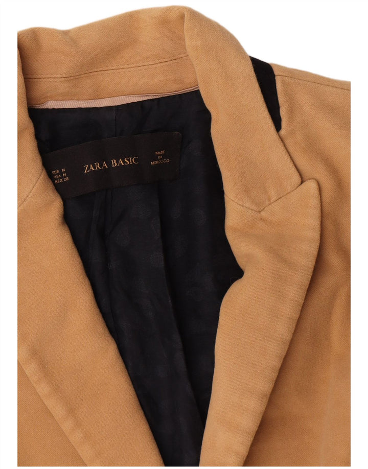 Jaqueta blazer feminina Zara Crop 1 botão Reino Unido 12 acetato bege médio