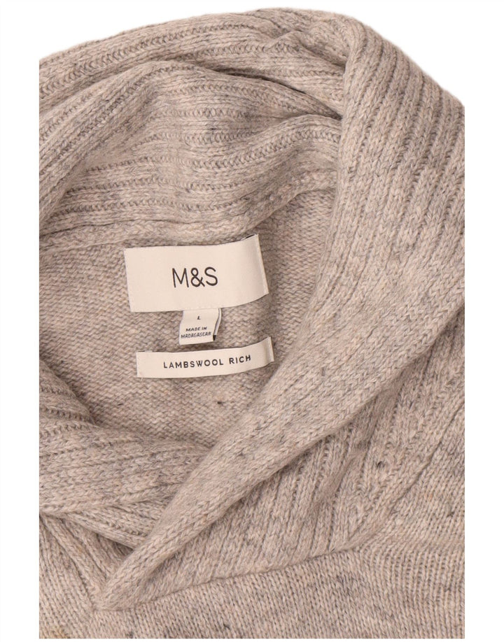 Suéter masculino Marks & Spencer com gola xale, lã de carneiro manchada cinza grande