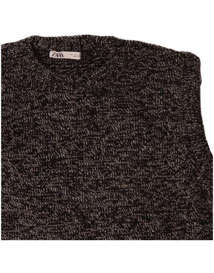 Zara Mens Vest Tank Top pequeno preto manchado poliacrílico