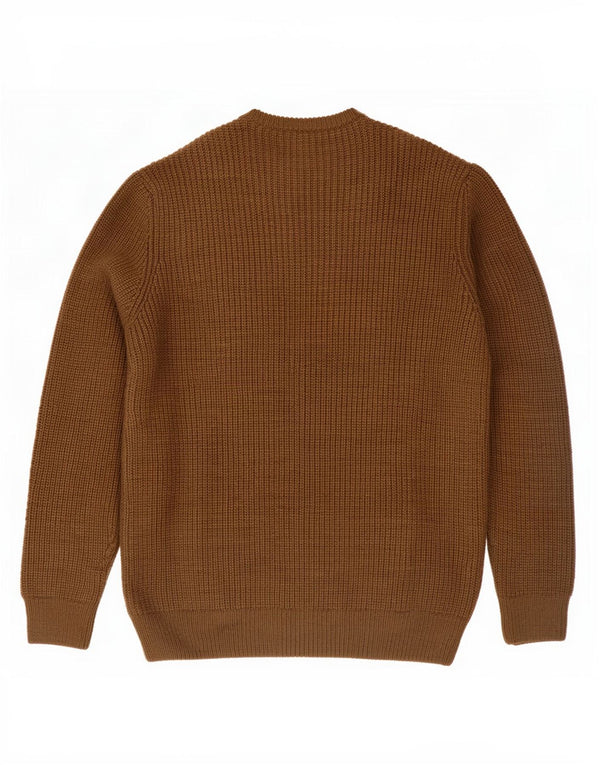Zara Suéter masculino com gola redonda XL marrom colorblock acrílico