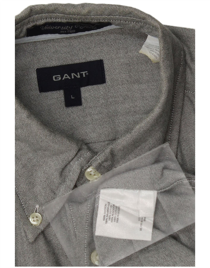 Camisa justa masculina Gant 15-16 anos grande algodão manchado cinza