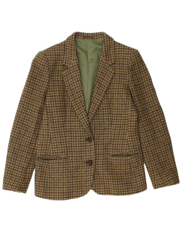 Jaqueta blazer feminina Tris com 2 botões Reino Unido 12 médio cáqui houndstooth