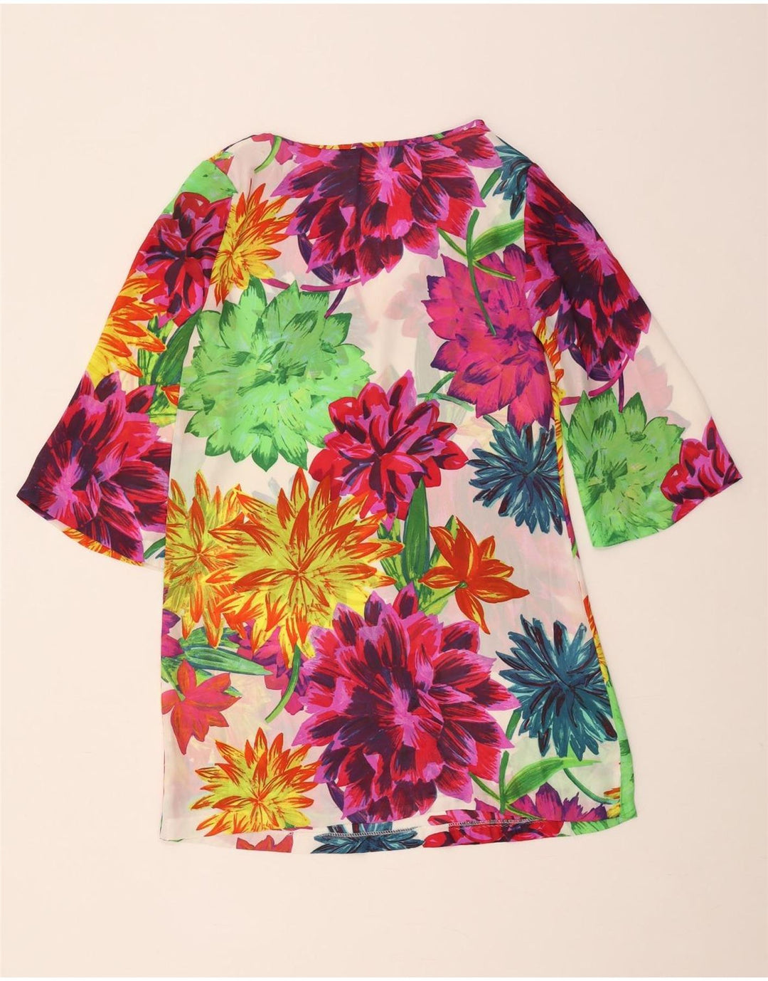 Túnica feminina transparente Zara UK 10 pequena floral multicolorida