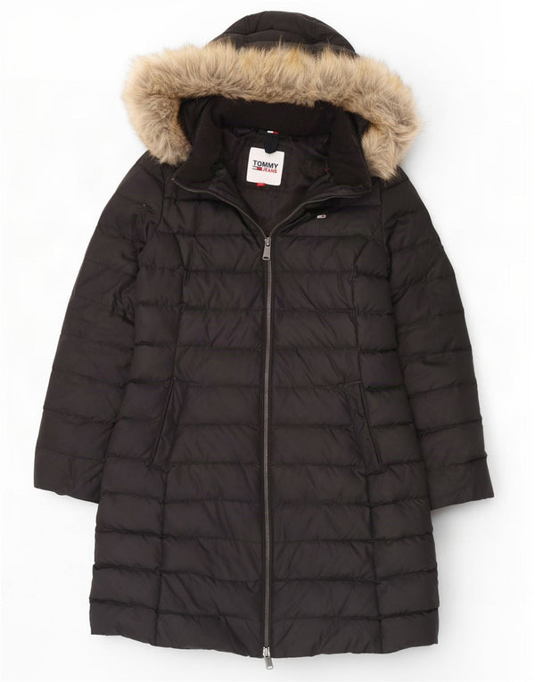 Casaco acolchoado com capuz feminino Tommy Hilfiger Reino Unido 14 grande poliéster preto