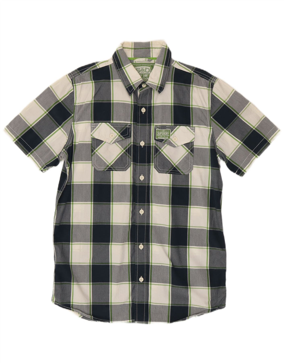 Camisa masculina Superdry de manga curta grande algodão xadrez azul marinho