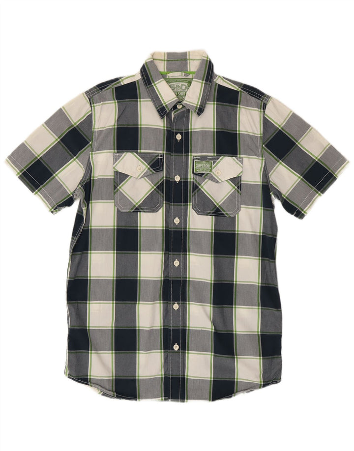 Camisa masculina Superdry de manga curta grande algodão xadrez azul marinho