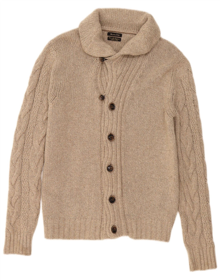 Suéter cardigã masculino Massimo Dutti grande lã bege