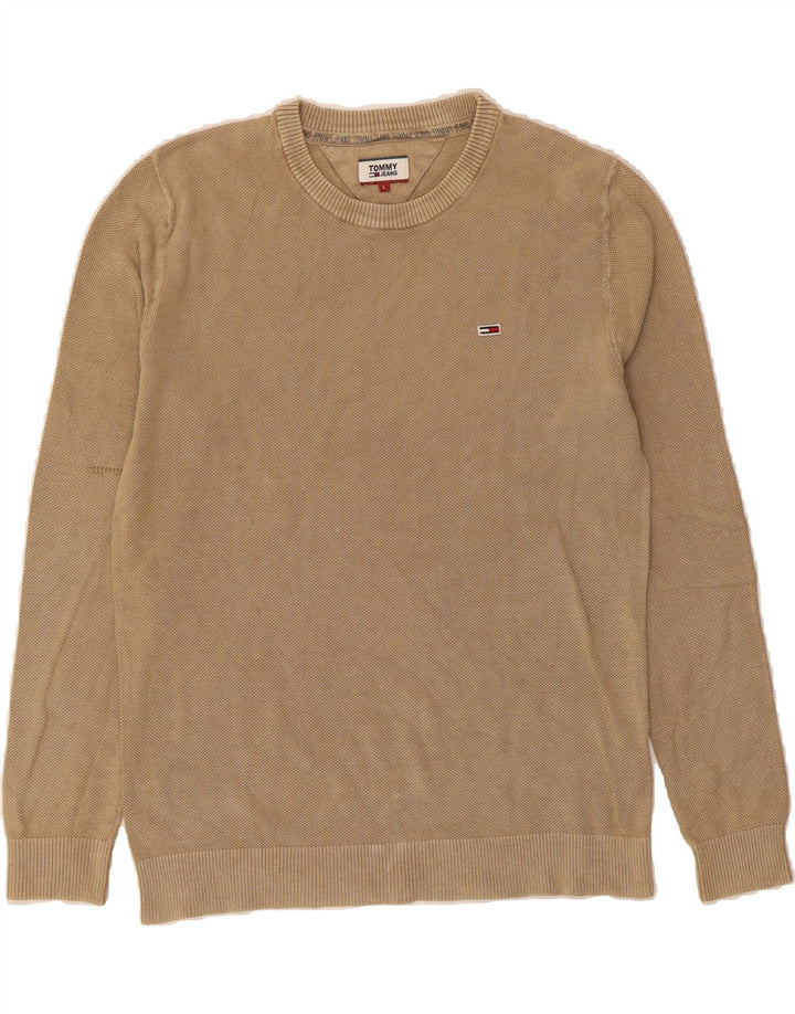 TOMMY HILFIGER Mens Crew Neck Jumper Sweater Large Beige Cotton Vintage Tommy Hilfiger and Second-Hand Tommy Hilfiger from Messina Hembry 