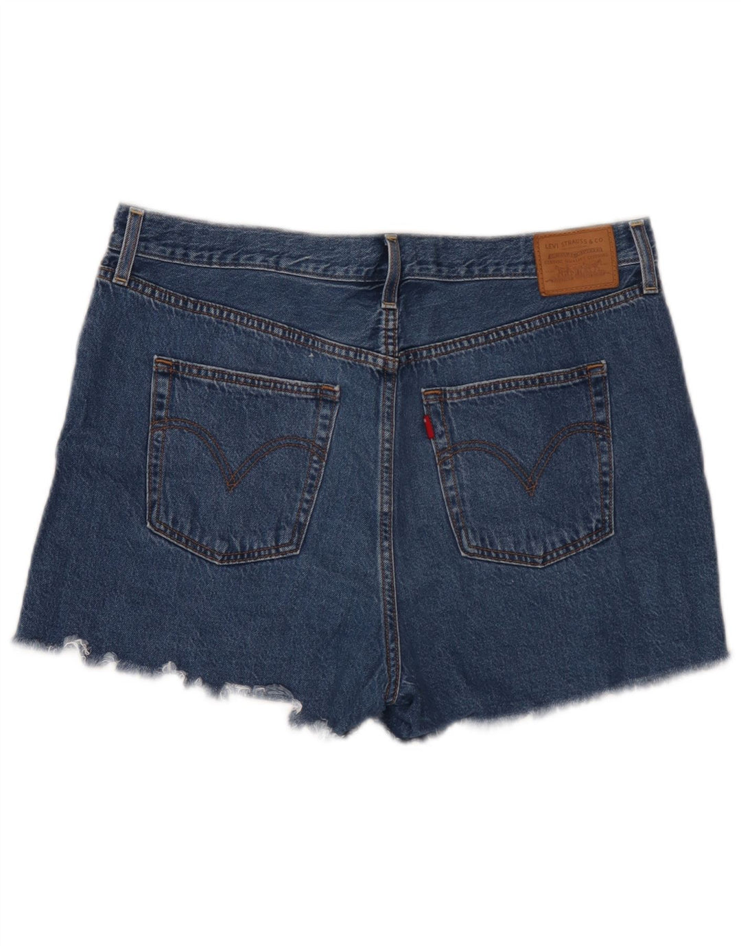Shorts jeans feminino Levi's Ribcage desgastado W34 grande azul