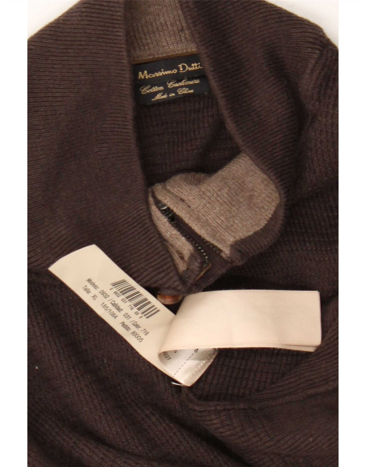 Suéter masculino Massimo Dutti com zíper e gola XL de algodão marrom