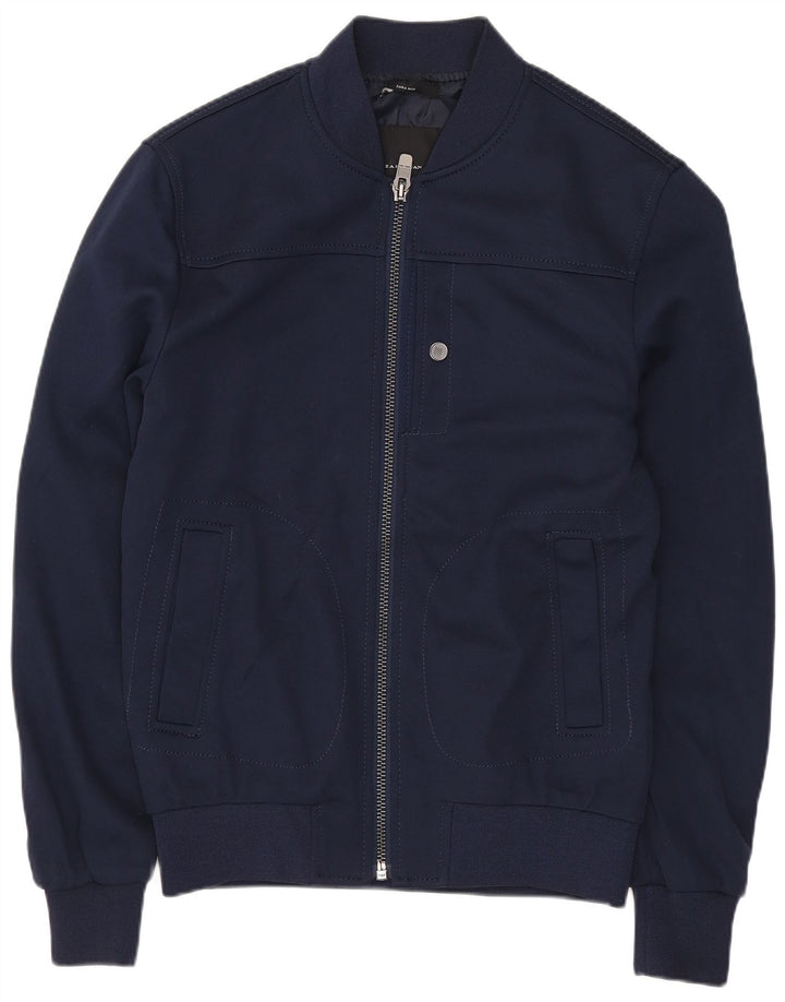 Jaqueta bomber masculina Zara UK 36 poliéster azul marinho pequeno