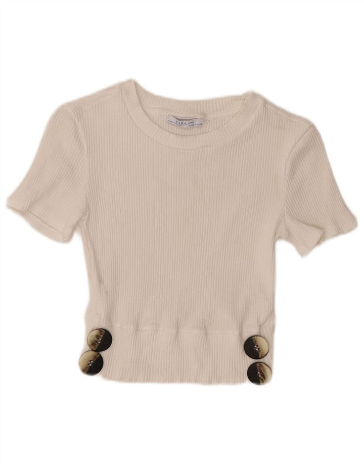 Blusa feminina Zara Top UK 8 pequena viscose branca