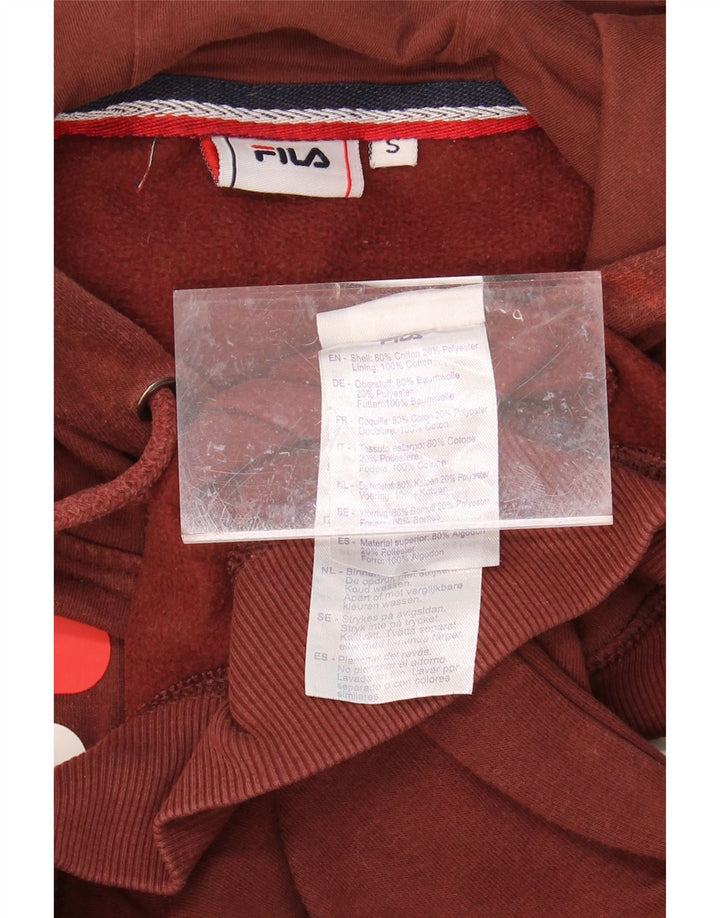 FILA Mens Graphic Hoodie Jumper Small Brown Cotton Vintage Fila and Second-Hand Fila from Messina Hembry 