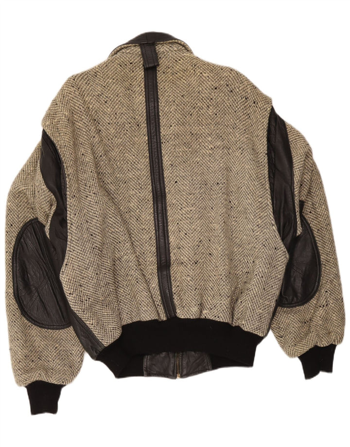 Jaqueta de couro masculina vintage IT 54 XL preta colorblock