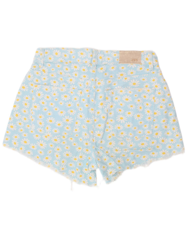 Shorts jeans feminino Zara 13-14 anos W28 azul floral