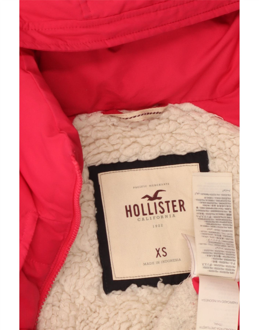 Jaqueta feminina acolchoada com capuz HOLLISTER UK 6 XS rosa poliéster