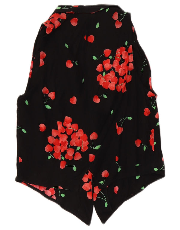 Blusa feminina vintage com gravata frontal e blusa IT 46 grande preta floral