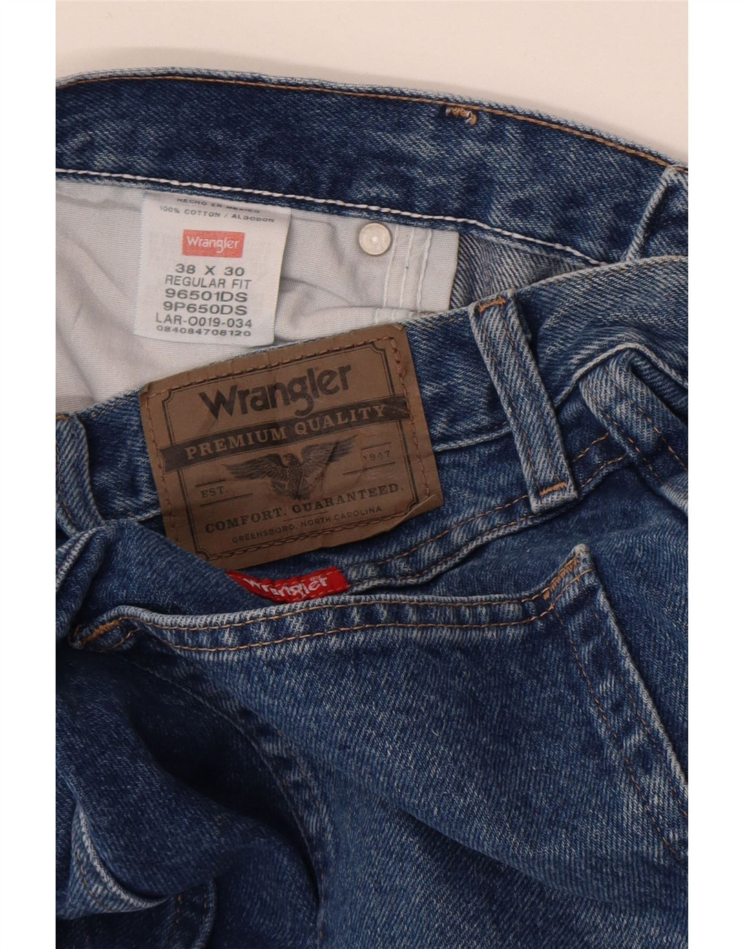 Wrangler masculino regular fit jeans reto W38 L30 algodão azul