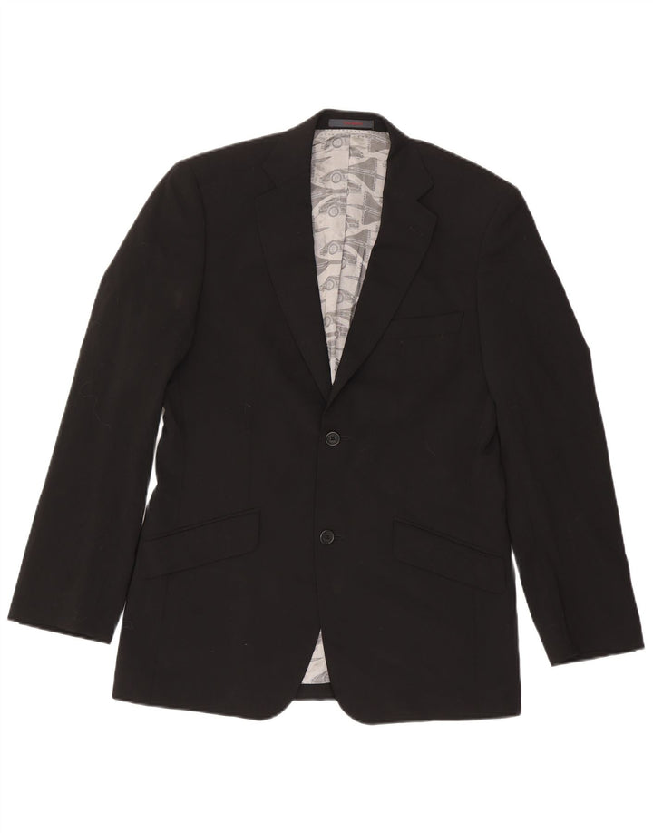 Jaqueta blazer masculina de 2 botões Ted Baker Reino Unido 38 lã preta média