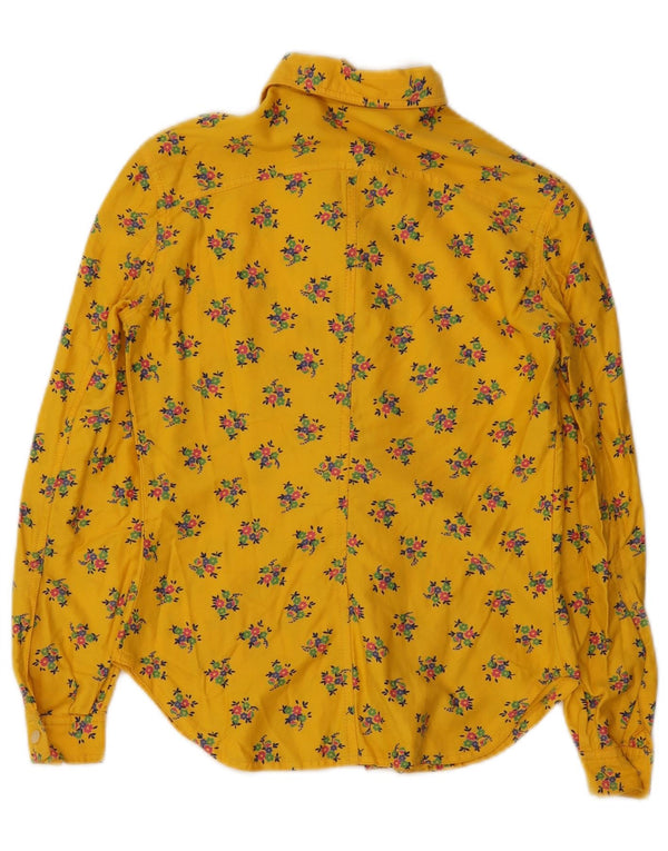Camisa feminina vintage UK 8 pequena floral amarela