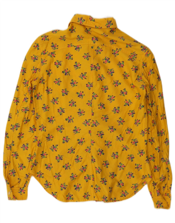 Camisa feminina vintage UK 8 pequena floral amarela