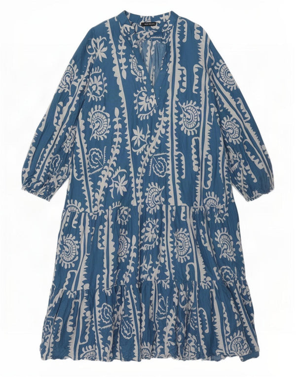 Vestido feminino Zara de manga comprida oversized em camadas UK 18 XL azul floral algodão