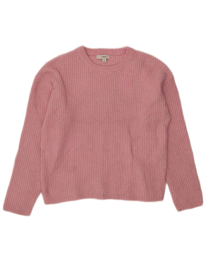 Suéter feminino Marks & Spencer com gola canoa Reino Unido 14 poliéster rosa médio