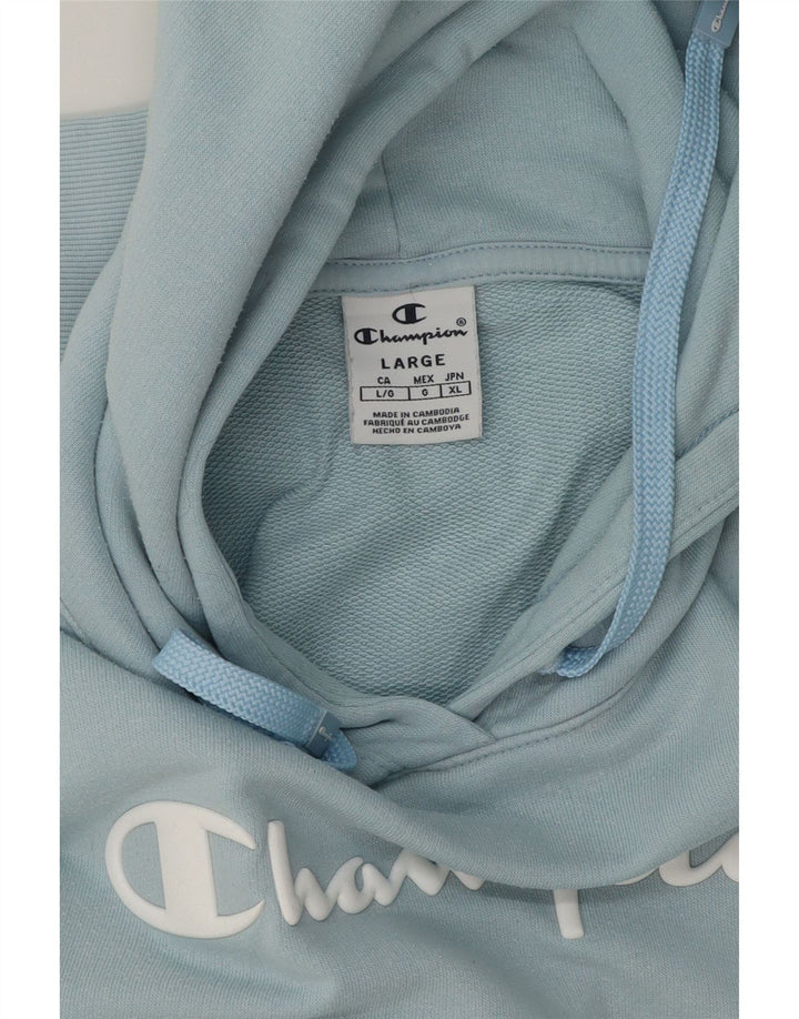 CHAMPION Womens Graphic Hoodie Jumper UK 16 Large Blue Vintage Champion and Second-Hand Champion from Messina Hembry 
