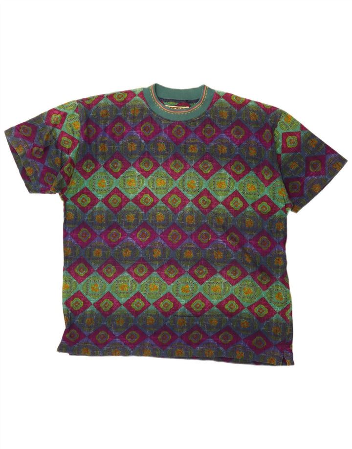 Camiseta gráfica masculina vintage grande geométrica multicolorida