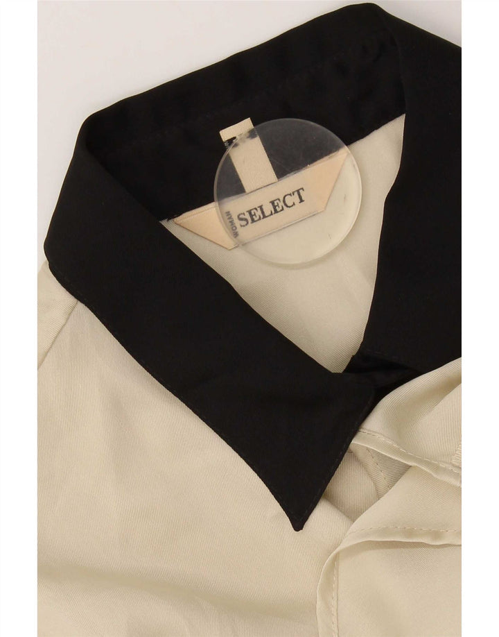 Camisa feminina vintage IT 46 grande poliéster colorblock bege